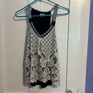 Altard state navy with white lace overlay halter small